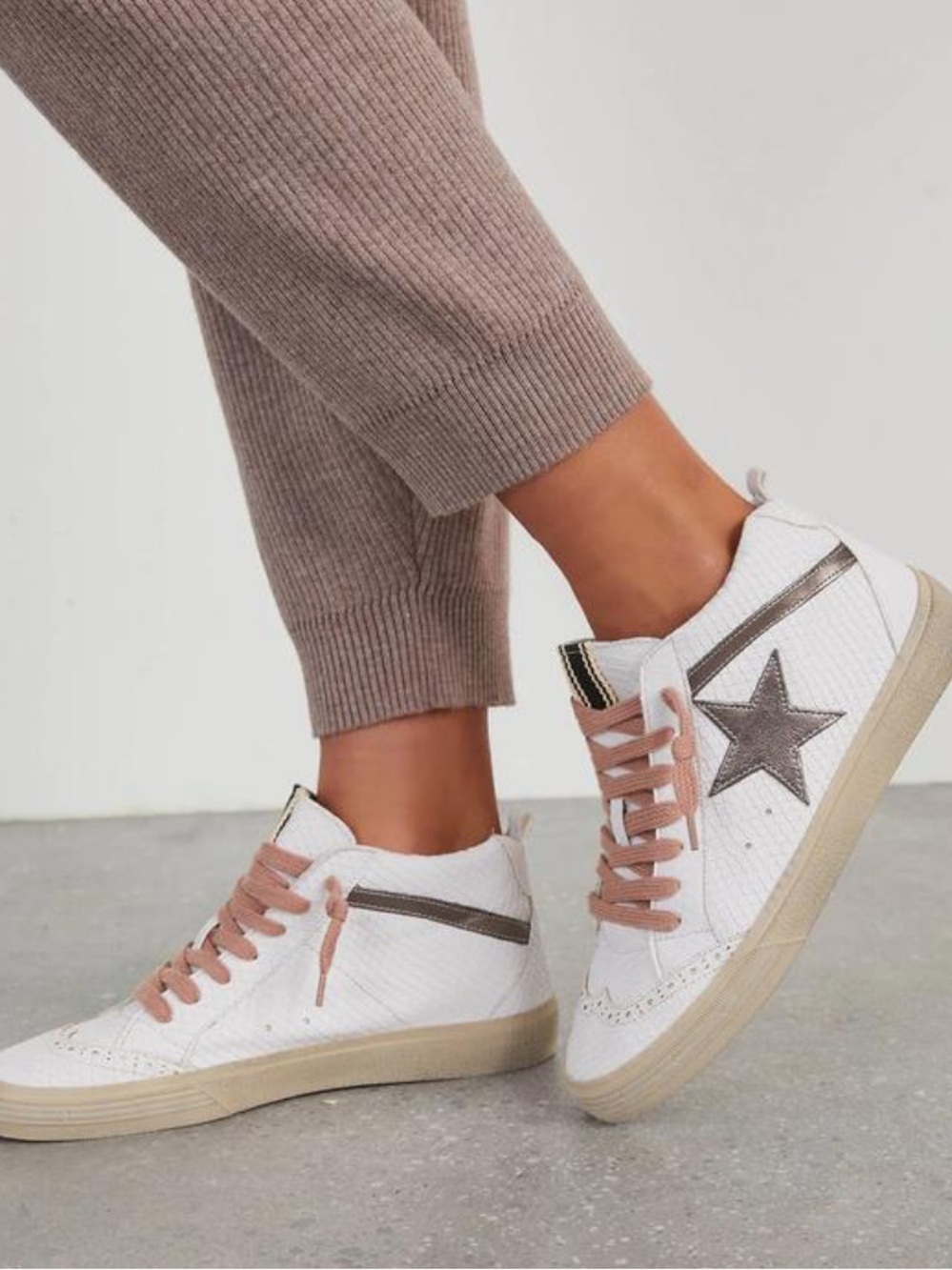 Worn once! ShuShop White High-Top Sneakers with Blush Laces and Metallic Star ⭐️